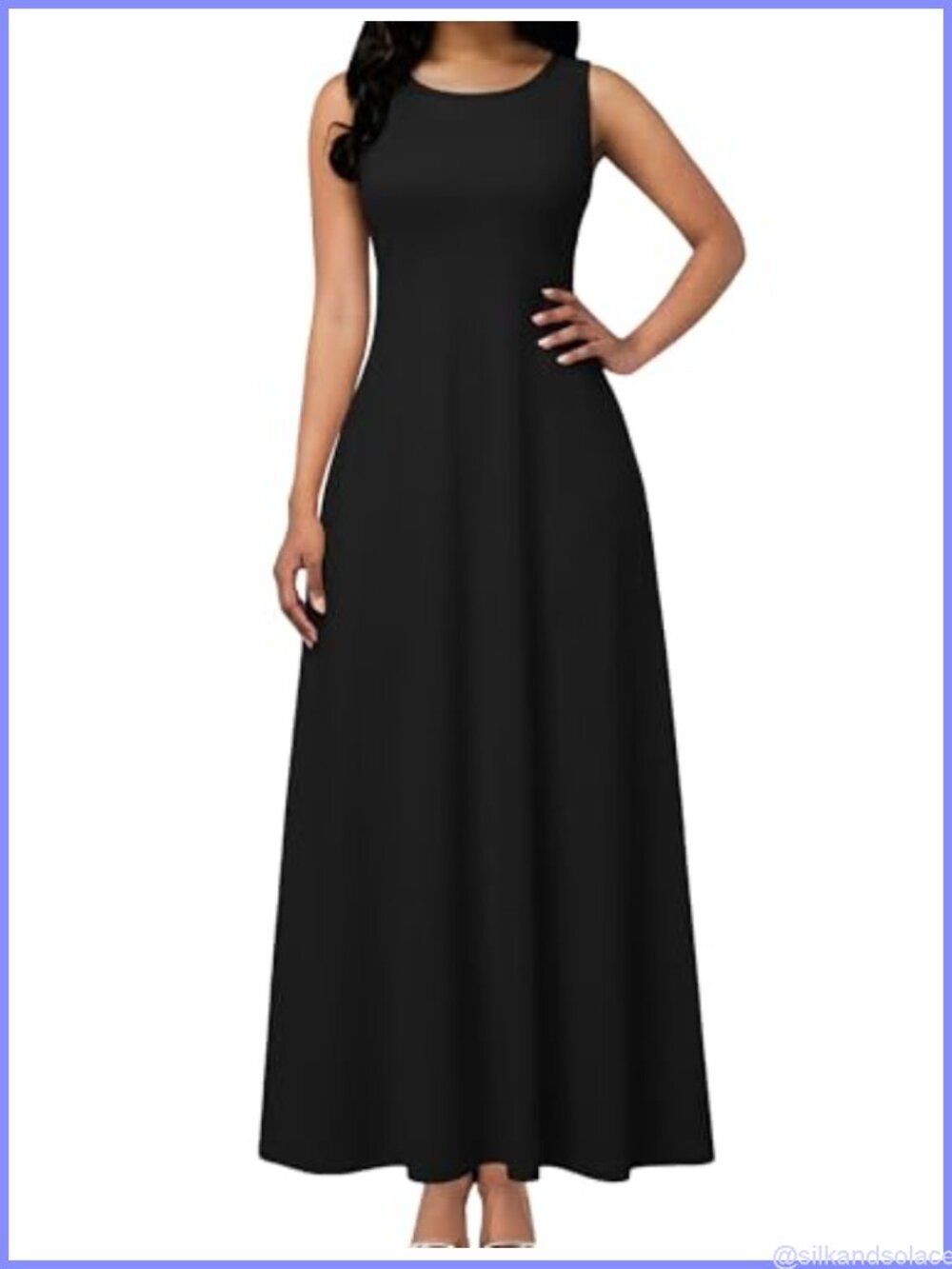 Sleeveless Crew Neck Maxi Dress with Pockets Casual Long Dress